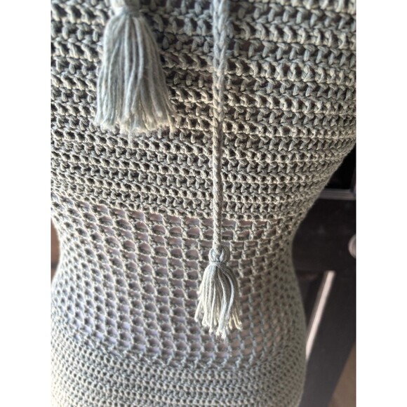 Sexy Open Knit Crochet Festival Boho Swim mini Halter Dress Coverup Teal Green - Picture 6 of 11